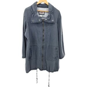 AMI Denim Utility Anorak Jacket 1X Zip Front Drawstring Hem Cotton Lagenlook